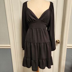 Altar'd State Black Long Sleeve Dress With Bow/Tie In Back